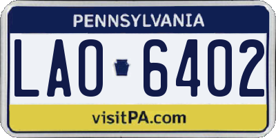 PA license plate LAO6402