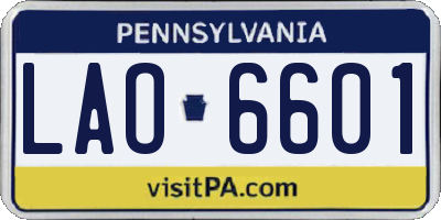PA license plate LAO6601