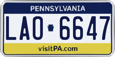 PA license plate LAO6647