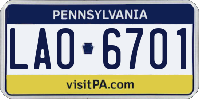 PA license plate LAO6701