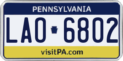 PA license plate LAO6802