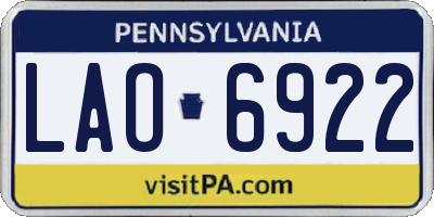PA license plate LAO6922