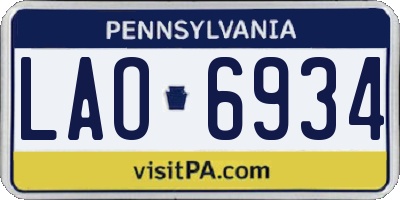 PA license plate LAO6934