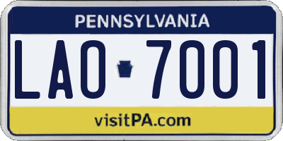 PA license plate LAO7001