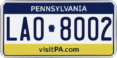 PA license plate LAO8002