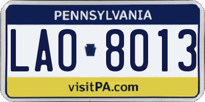 PA license plate LAO8013