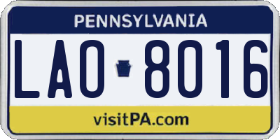PA license plate LAO8016
