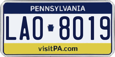 PA license plate LAO8019