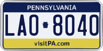 PA license plate LAO8040