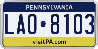 PA license plate LAO8103