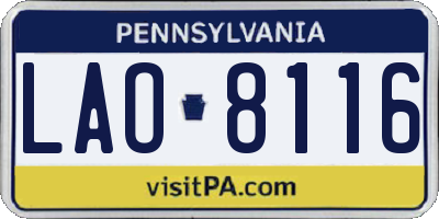 PA license plate LAO8116