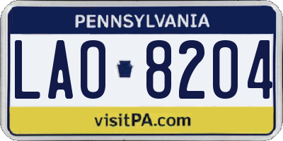 PA license plate LAO8204