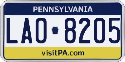 PA license plate LAO8205