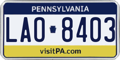 PA license plate LAO8403