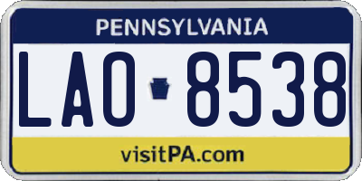 PA license plate LAO8538