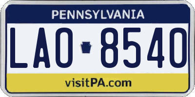 PA license plate LAO8540