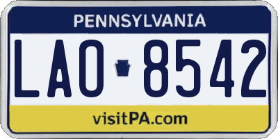 PA license plate LAO8542