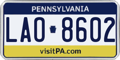 PA license plate LAO8602