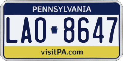PA license plate LAO8647