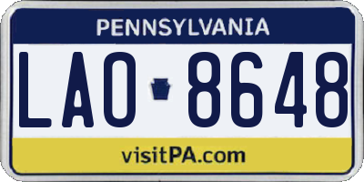 PA license plate LAO8648