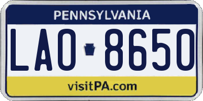 PA license plate LAO8650