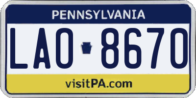 PA license plate LAO8670