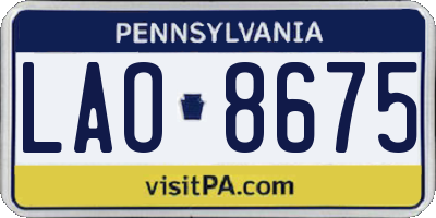 PA license plate LAO8675