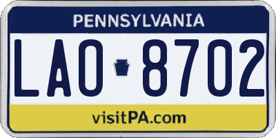 PA license plate LAO8702