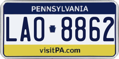 PA license plate LAO8862