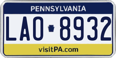 PA license plate LAO8932
