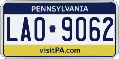 PA license plate LAO9062