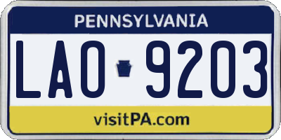 PA license plate LAO9203