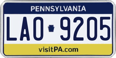 PA license plate LAO9205
