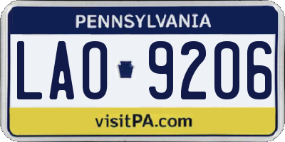 PA license plate LAO9206