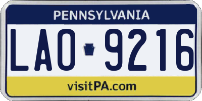 PA license plate LAO9216