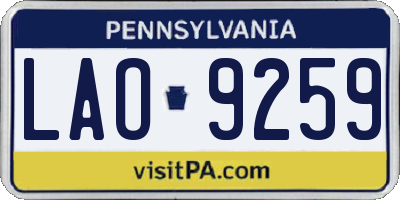 PA license plate LAO9259