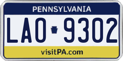 PA license plate LAO9302