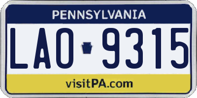 PA license plate LAO9315