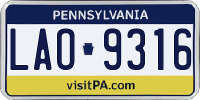 PA license plate LAO9316
