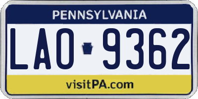 PA license plate LAO9362