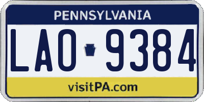 PA license plate LAO9384