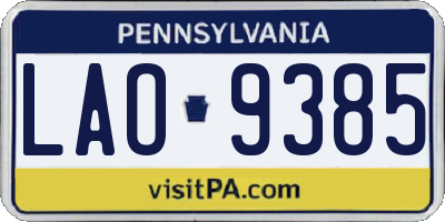 PA license plate LAO9385