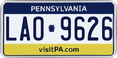 PA license plate LAO9626