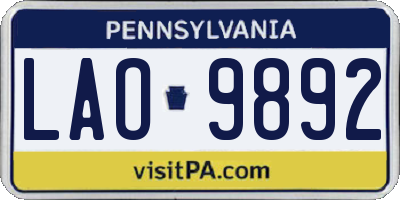 PA license plate LAO9892