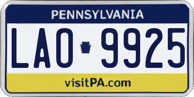 PA license plate LAO9925