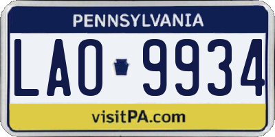 PA license plate LAO9934