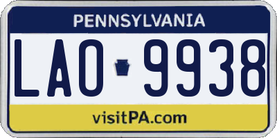 PA license plate LAO9938