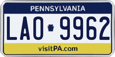 PA license plate LAO9962