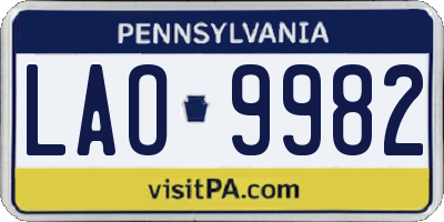 PA license plate LAO9982