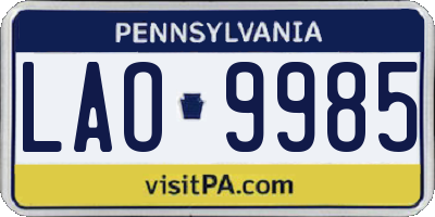 PA license plate LAO9985
